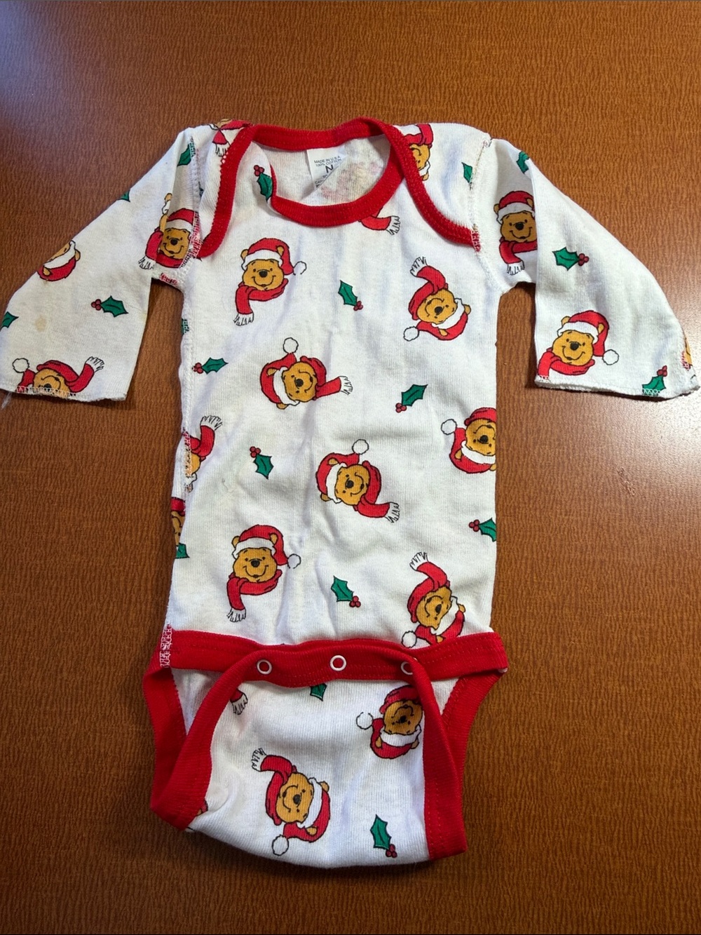 Vtg 90’s winnie the Pooh Disney White Bodysuit with Red Trim Bear Print